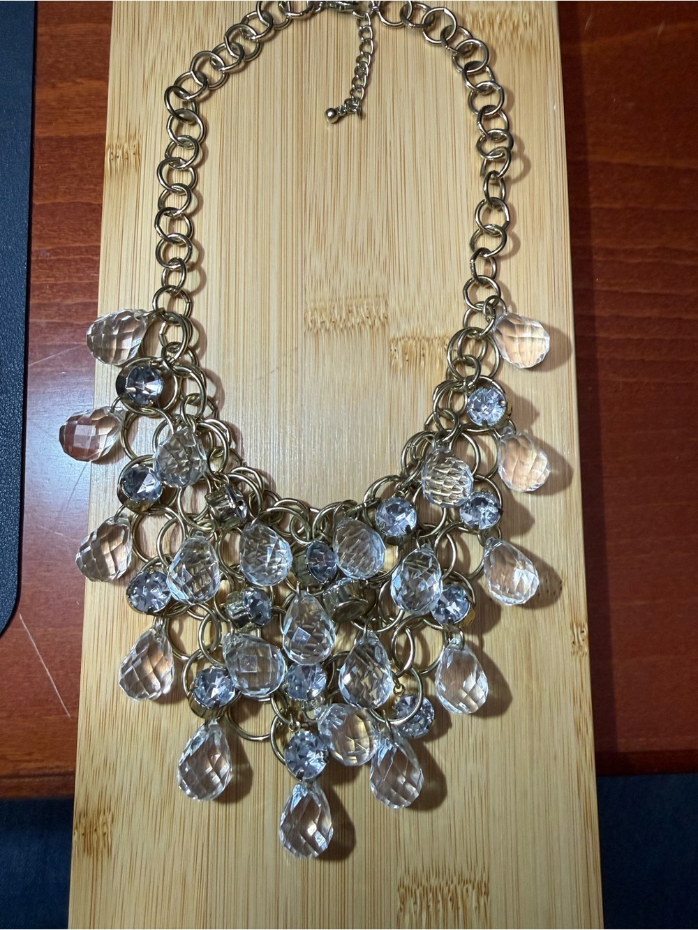 Gold Chain Statement Necklace with Clear Crystal Drops